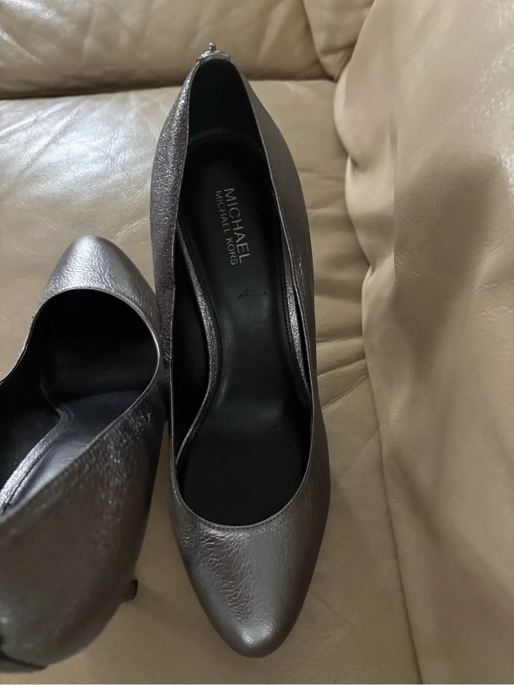 Michael Kors Metallic Gray Pebbled Leather Stilettos